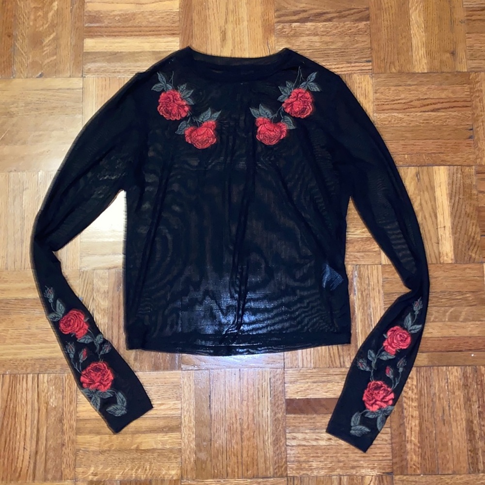 Mesh Top with Embellished Roses
